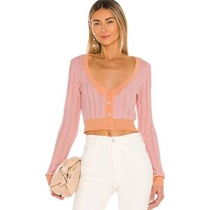 For Love & Lemons Phoebe Pointelle Cropped Cardigan in Apricot